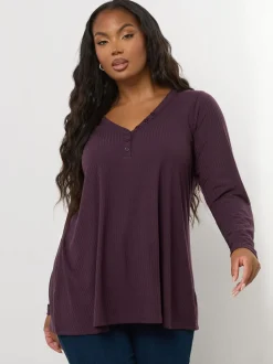Paars - Yours Curve Henley Ribbed Swing Blouse