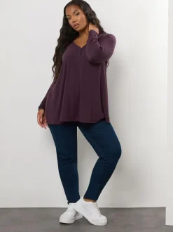 Paars - Yours Curve Henley Ribbed Swing Blouse