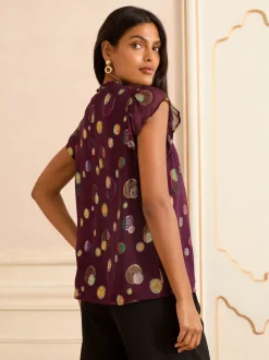Paars met stippen - Love & Roses - Metallic top met ronde hals