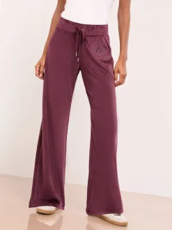 Paarsblauw - Lipsy Geborduurde Velours Joggingbroek met Wijde Pijpen en Relaxte Pasvorm