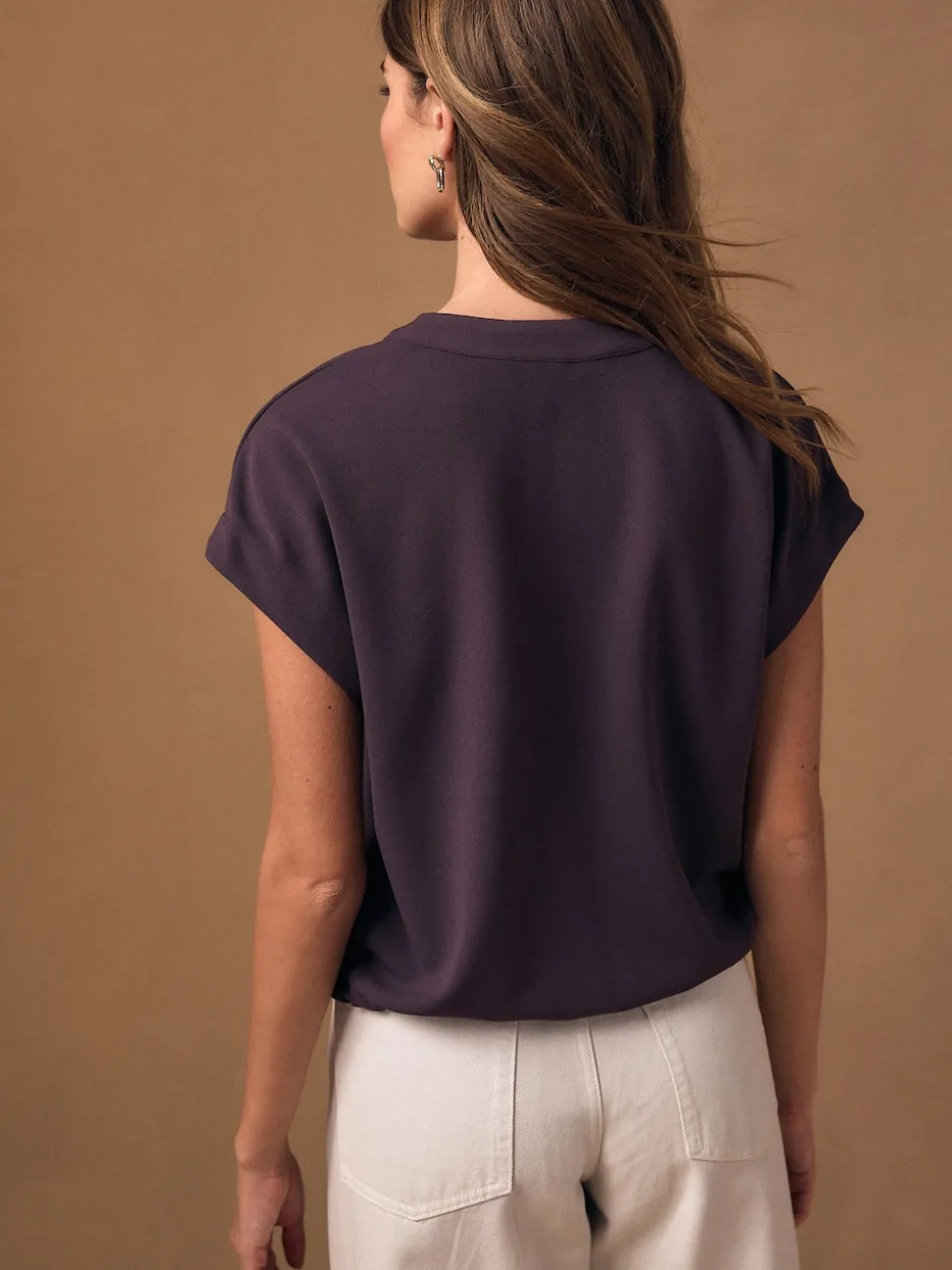 Paarsblauw - V-Neck Short Sleeved Tie Waist Top