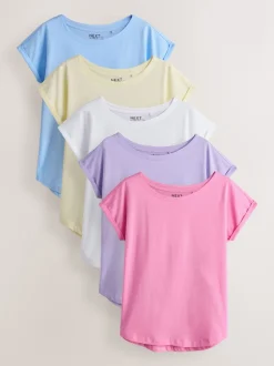 Paars/blauw/botergeel/roze/wit - Set van 5 T-shirts met kapmouwtjes
