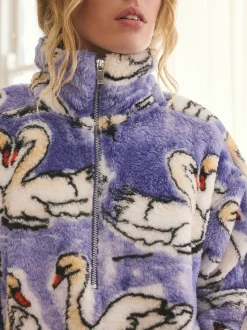 Paarse Swan - Borg fleece met korte rits
