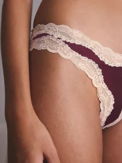 Paars/groen - High Shine & Lace Trim Brazilian Knickers 2 Pack