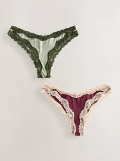 Paars/groen - High Shine & Lace Trim Brazilian Knickers 2 Pack