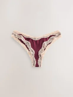 Paars/groen - High Shine & Lace Trim Brazilian Knickers 2 Pack