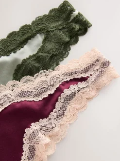 Paars/groen - High Shine & Lace Trim Brazilian Knickers 2 Pack