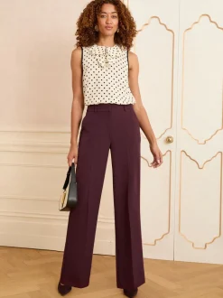 Paarsrood - Love & Roses broek met wijde pijpen