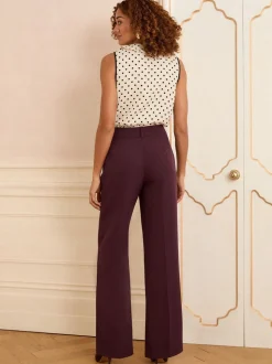 Paarsrood - Love & Roses broek met wijde pijpen