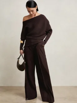 Paarsrood - Reiss Lorna Asymmetric Draped Knitted Jumper