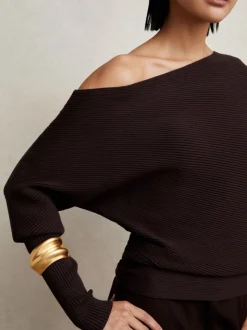 Paarsrood - Reiss Lorna Asymmetric Draped Knitted Jumper