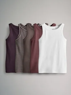 Paars/Strepen/Bruin/Roze/Wit - The Set 5 Pack Racer Ribbed Vests