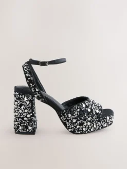 Pailletten - Forever Comfort® Square Toe Sequin Block Heeled Sandals