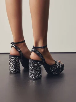 Pailletten - Forever Comfort® Square Toe Sequin Block Heeled Sandals