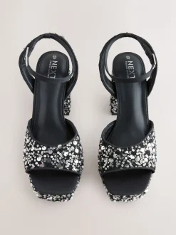 Pailletten - Forever Comfort® Square Toe Sequin Block Heeled Sandals