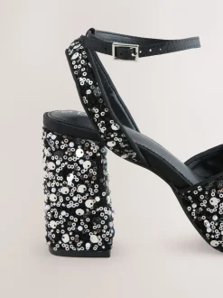 Pailletten - Forever Comfort® Square Toe Sequin Block Heeled Sandals