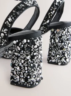 Pailletten - Forever Comfort® Square Toe Sequin Block Heeled Sandals