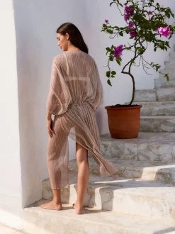Pale Pink Plisse - Tie Waist Maxi Cover-Up