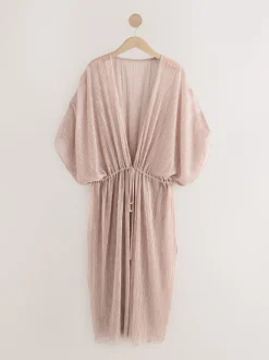 Pale Pink Plisse - Tie Waist Maxi Cover-Up