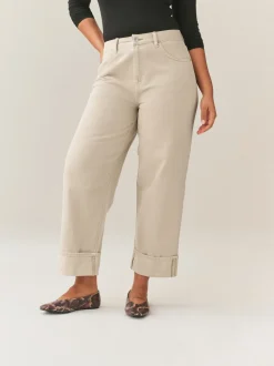 Pastelgeel - Boyfriend Hourglass Wide Leg Mid Rise Turn Up Jeans