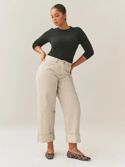 Pastelgeel - Boyfriend Hourglass Wide Leg Mid Rise Turn Up Jeans