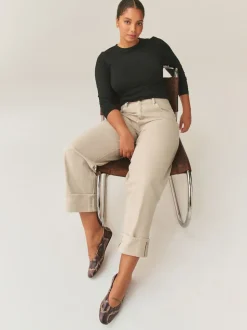Pastelgeel - Boyfriend Hourglass Wide Leg Mid Rise Turn Up Jeans