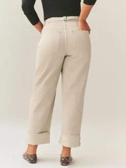 Pastelgeel - Boyfriend Hourglass Wide Leg Mid Rise Turn Up Jeans