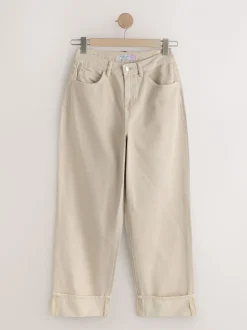 Pastelgeel - Boyfriend Hourglass Wide Leg Mid Rise Turn Up Jeans