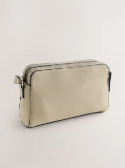 Pastelgeel - Double Zip Cross-Body Faux Suede Bag