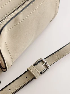 Pastelgeel - Double Zip Cross-Body Faux Suede Bag