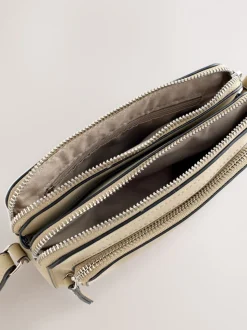 Pastelgeel - Double Zip Cross-Body Faux Suede Bag