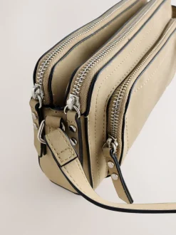 Pastelgeel - Double Zip Cross-Body Faux Suede Bag