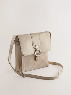 Pastelgeel - Leren messenger-tas met vak