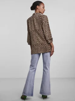 PIECES - Luipaardprint blazer met ruimvallende werkkleding en gerimpelde mouwen van 100% katoen