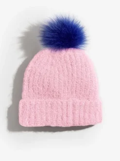 Pink and Blue Constrast - Love & Roses Cosy Pom Hat