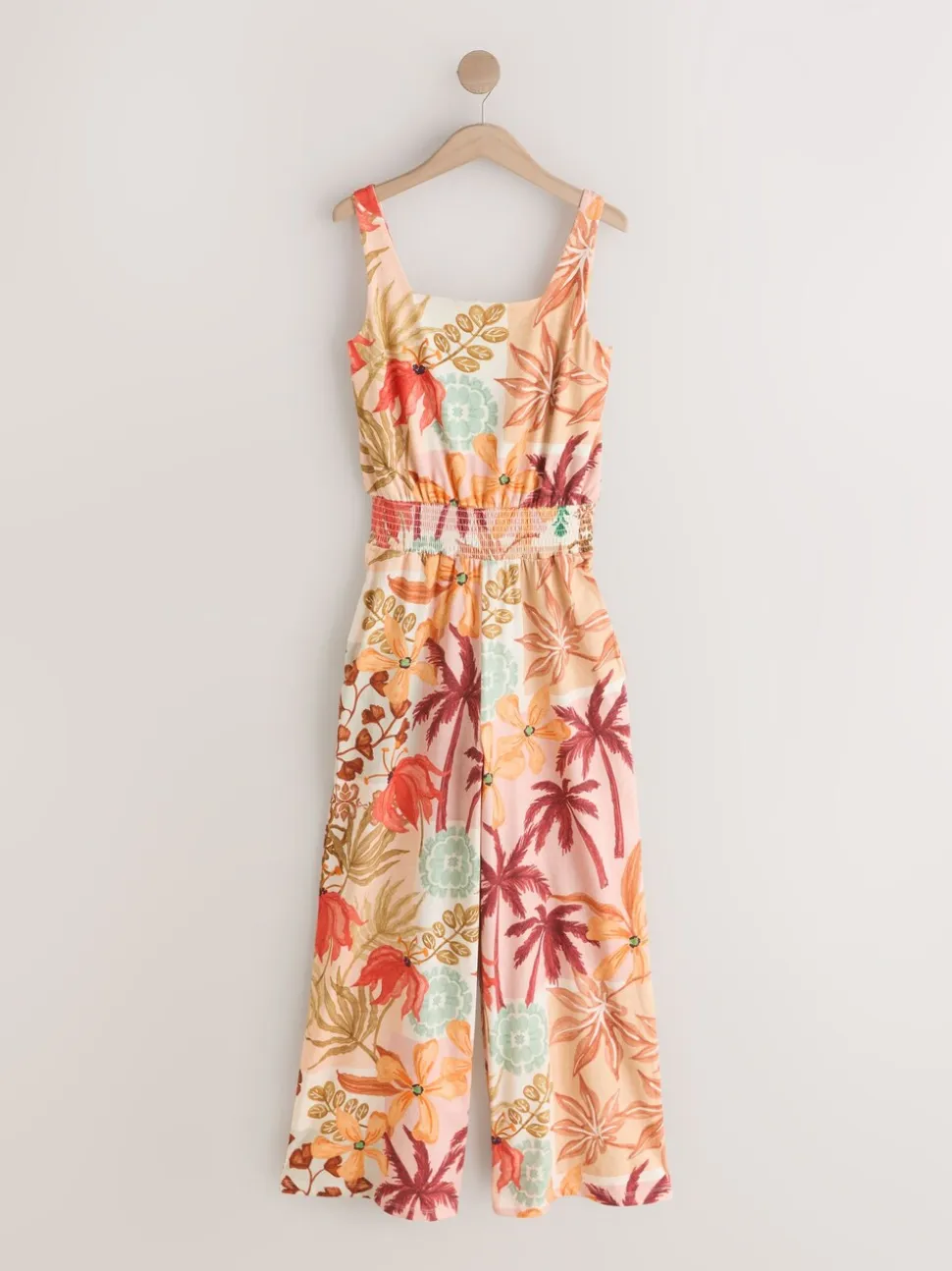 Pink Floral Patch Print - Square Neck Wide Leg Jersey Jumpsuit