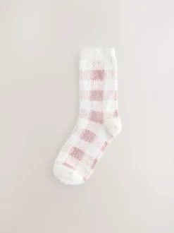 Pink Gingham/ Bows - 2 Paar superharige behaaglijke sokken