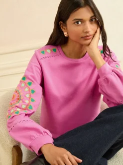 Pink Heart Ric Rac - Love & Roses Embroidered Sweatshirt