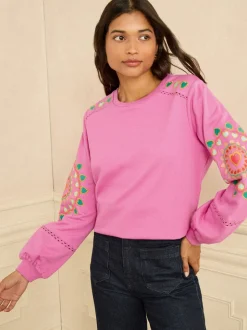 Pink Heart Ric Rac - Love & Roses Embroidered Sweatshirt