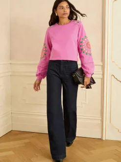 Pink Heart Ric Rac - Love & Roses Embroidered Sweatshirt