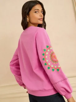 Pink Heart Ric Rac - Love & Roses Embroidered Sweatshirt
