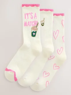 Pink Matcha - Set van 3 paar enkellange sportsokken met verzachte zool