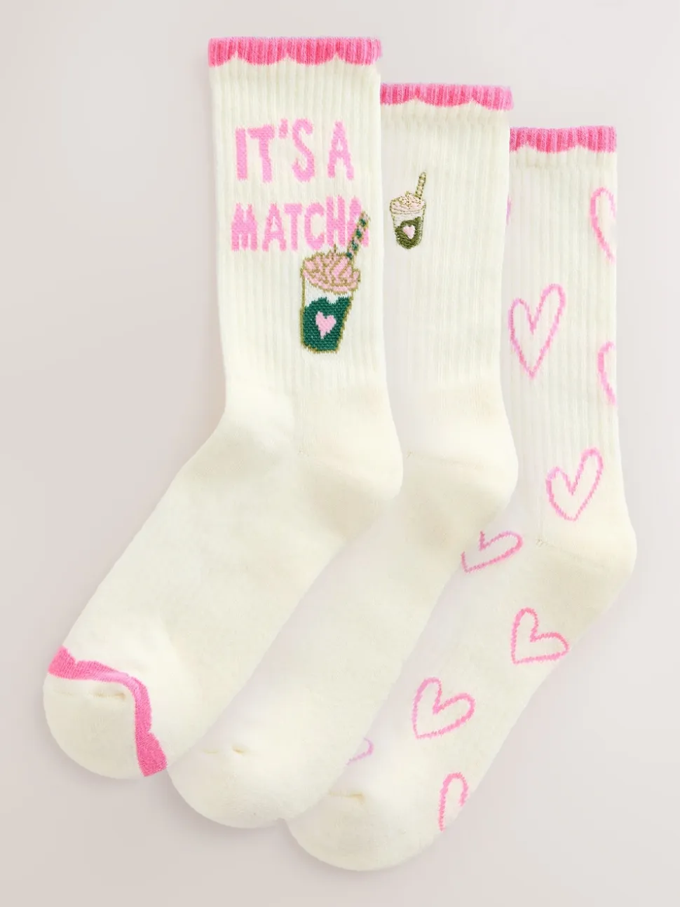 Pink Matcha - Set van 3 paar enkellange sportsokken met verzachte zool