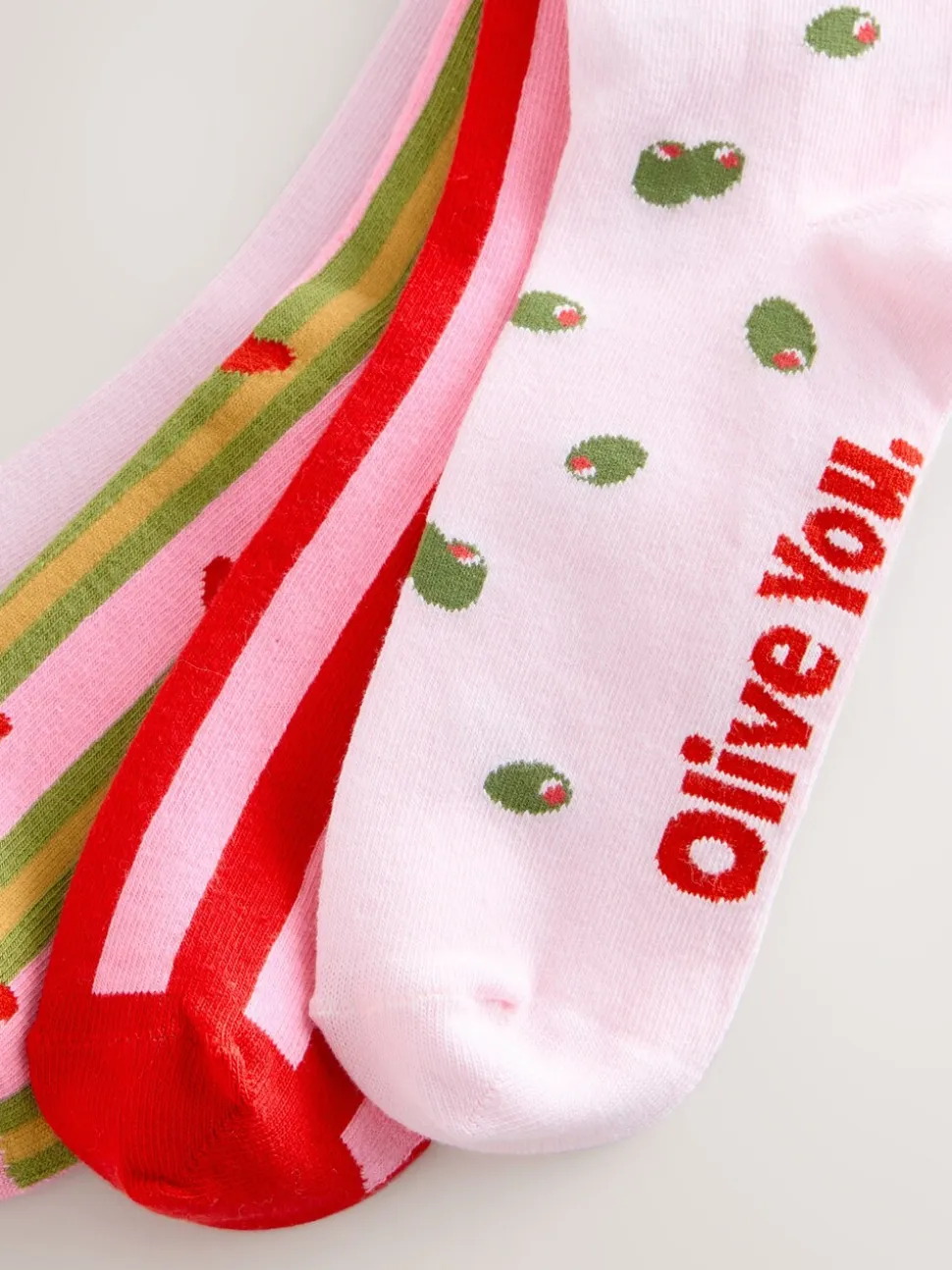 Pink/Green 'Olive You' - Set van 4 paar enkelsokken
