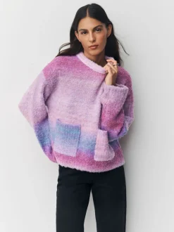 Pink/Purple Spacedye - Boucle Ronde hals Trui Met Wol