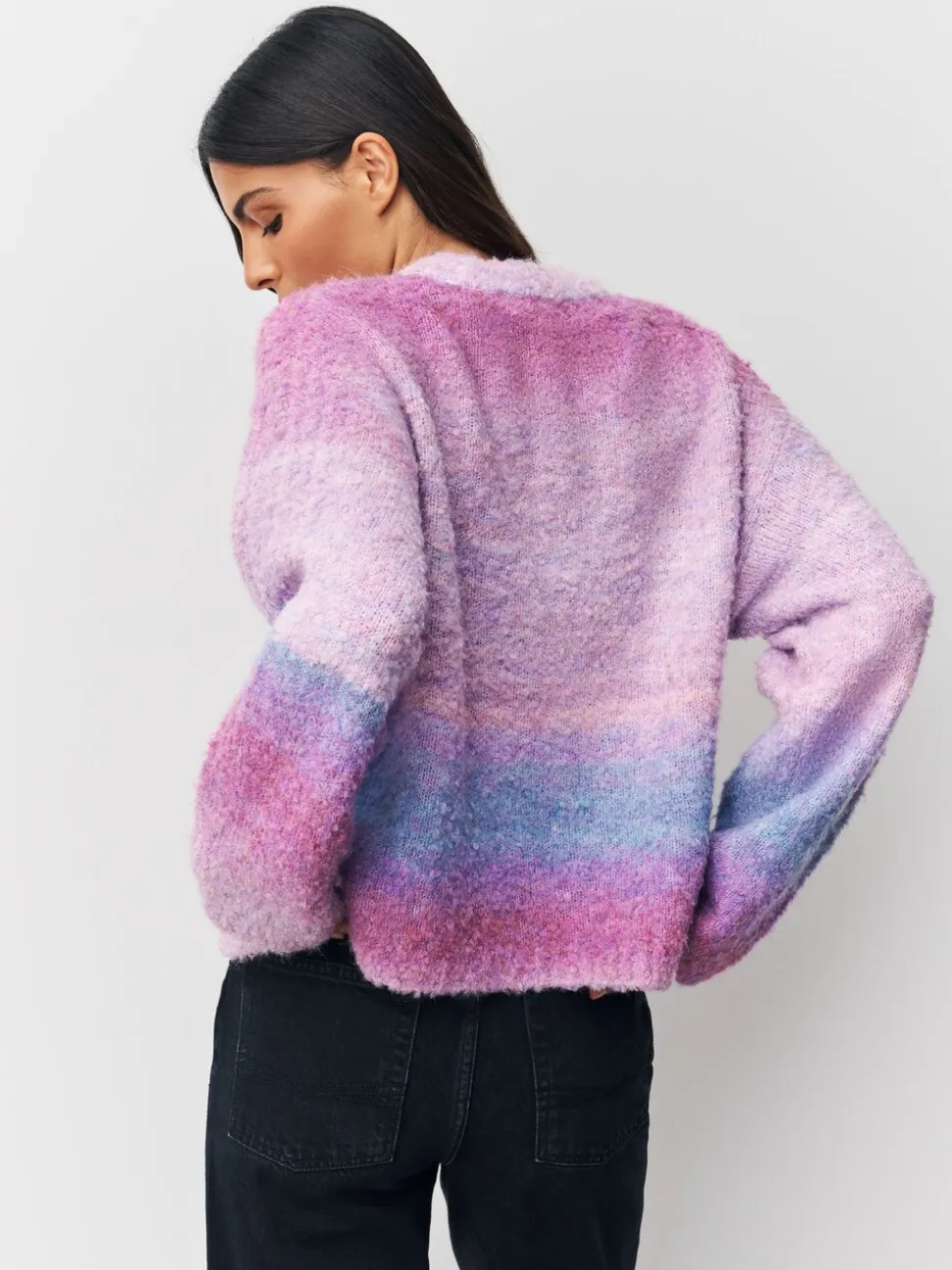 Pink/Purple Spacedye - Boucle Ronde hals Trui Met Wol