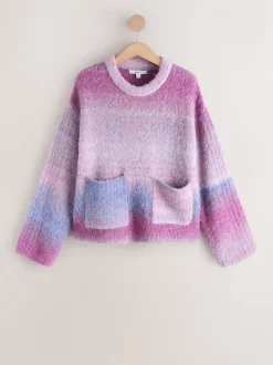 Pink/Purple Spacedye - Boucle Ronde hals Trui Met Wol