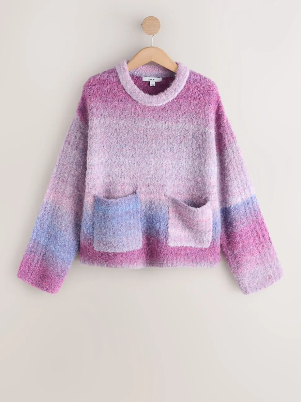 Pink/Purple Spacedye - Boucle Ronde hals Trui Met Wol