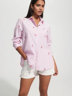 Pink/White Stripe Lobster - Overhemd met lange mouwen en borduursel