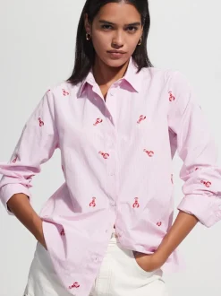 Pink/White Stripe Lobster - Overhemd met lange mouwen en borduursel